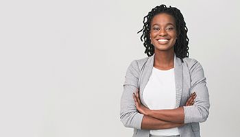 Confident, smiling woman in professional clothing