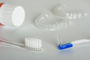 toothbrush toothpick Invisalign trays mouthwash