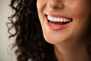 Close-up of woman’s well-aligned, beautiful teeth